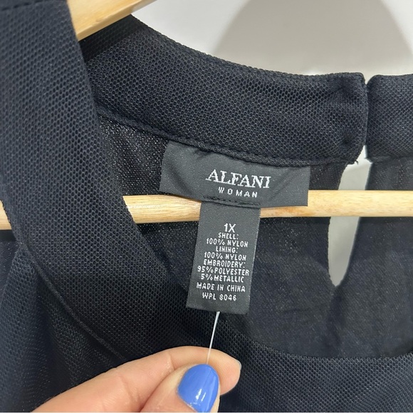 Alfani Black Sleeveless Mesh Top with Cream Embroidery Plus Size NWT - Picture 4 of 10